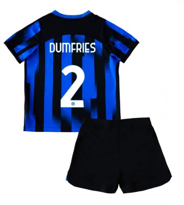 Inter Milan Denzel Dumfries #2 Hemmaställ Barn 2023-24 Kortärmad (+ Korta byxor)